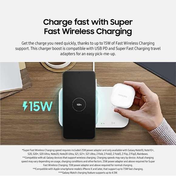 Samsung 15W Wireless Charger Duo w/ USB C Cable Black New - Picture 3 of 5